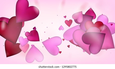 Realistic Hearts Vector Confetti. Valentines Day Romantic Pattern. Trendy Gift, Birthday Card, Poster Background Valentines Day Decoration with Falling Down Hearts Confetti. Beautiful Pink Design