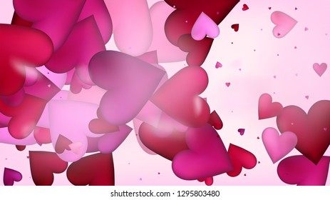 Realistic Hearts Vector Confetti. Valentines Day Tender Pattern. Beautiful Pink Scatter Valentines Day Decoration with Falling Down Hearts Confetti. Rich VIP Gift, Birthday Card, Poster Background