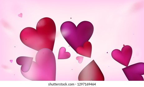 Realistic Hearts Vector Confetti. Valentines Day Wedding Pattern. Luxury Gift, Birthday Card, Poster Background Valentines Day Decoration with Falling Down Hearts Confetti. Beautiful Pink Design