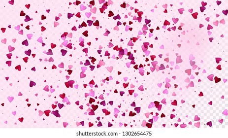 Realistic Hearts Vector Confetti. Valentines Day Romantic Pattern. Trendy Gift, Birthday Card, Poster Background Valentines Day Decoration with Falling Down Hearts Confetti. Beautiful Pink Design