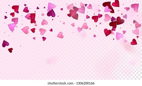Realistic Hearts Vector Confetti. Valentines Day Romantic Pattern. Beautiful Pink Border Valentines Day Decoration with Falling Down Hearts Confetti. Rich VIP Gift, Birthday Card, Poster Background