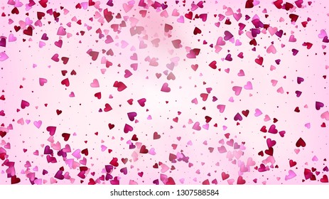 Realistic Hearts Vector Confetti. Valentines Day Wedding Pattern. Beautiful Pink Sparkles Valentines Day Decoration with Falling Down Hearts Confetti. Trendy Gift, Birthday Card, Poster Background