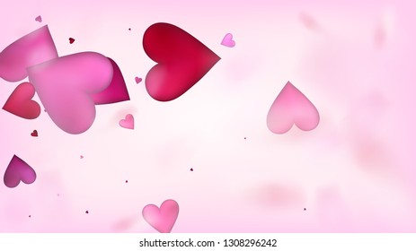 Realistic Hearts Vector Confetti. Valentines Day Romantic Pattern. Elegant Gift, Birthday Card, Poster Background Valentines Day Decoration with Falling Down Hearts Confetti. Beautiful Pink Frame