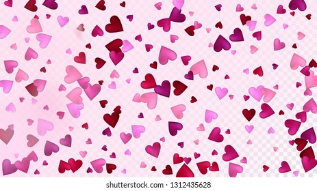 Realistic Hearts Vector Confetti. Valentines Day Tender Pattern. Elegant Gift, Birthday Card, Poster Background Valentines Day Decoration with Falling Down Hearts Confetti. Beautiful Pink Frame