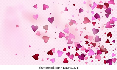 Realistic Hearts Vector Confetti. Valentines Day Romantic Pattern. Beautiful Pink Border Valentines Day Decoration with Falling Down Hearts Confetti. Trendy Gift, Birthday Card, Poster Background