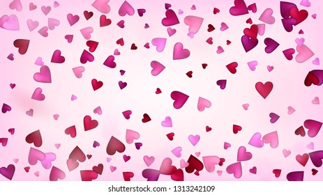 Realistic Hearts Vector Confetti. Valentines Day Romantic Pattern. Beautiful Pink Sparkles Valentines Day Decoration with Falling Down Hearts Confetti. Rich VIP Gift, Birthday Card, Poster Background