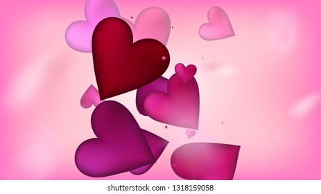 Realistic Hearts Vector Confetti. Valentines Day Tender Pattern. Beautiful Pink Border Valentines Day Decoration with Falling Down Hearts Confetti. Trendy Gift, Birthday Card, Poster Background