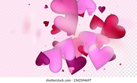 Realistic Hearts Vector Confetti. Valentines Day Romantic Pattern. Beautiful Pink Border Valentines Day Decoration with Falling Down Hearts Confetti. Elegant Gift, Birthday Card, Poster Background