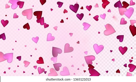 Realistic Hearts Vector Confetti. Valentines Day Romantic Pattern. Elegant Gift, Birthday Card, Poster Background Valentines Day Decoration with Falling Down Hearts Confetti. Beautiful Pink Sparkles