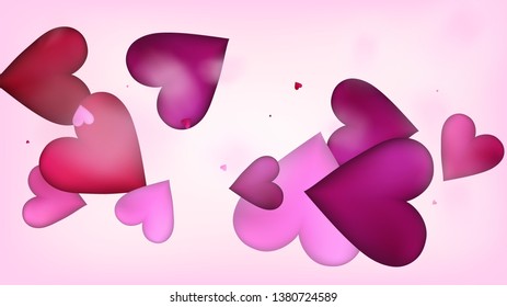 Realistic Hearts Vector Confetti. Valentines Day Wedding Pattern.  