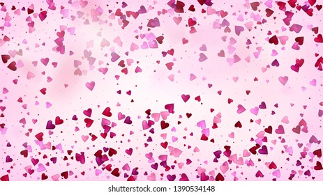 Realistic Hearts Vector Confetti. Valentines Day Tender Pattern. Elegant Gift, Birthday Card, Poster Background Valentines Day Decoration with Falling Down Hearts Confetti. Beautiful Pink Scatter