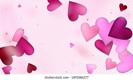 Realistic Hearts Vector Confetti. Valentines Day Wedding Pattern. Beautiful Pink Sparkles Valentines Day Decoration with Falling Down Hearts Confetti. Trendy Gift, Birthday Card, Poster Background