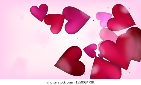 Realistic Hearts Vector Confetti. Valentines Day Romantic Pattern. Beautiful Pink Frame Valentines Day Decoration with Falling Down Hearts Confetti. Rich VIP Gift, Birthday Card, Poster Background