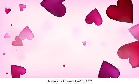 Realistic Hearts Vector Confetti. Valentines Day Wedding Pattern Beautiful Pink Design