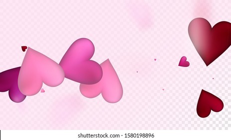 Realistic Hearts Vector Confetti. Valentines Day Romantic Pattern. Trendy Gift, Birthday Card, Poster Background Valentines Day Decoration with Falling Down Hearts Confetti. Beautiful Pink Scatter