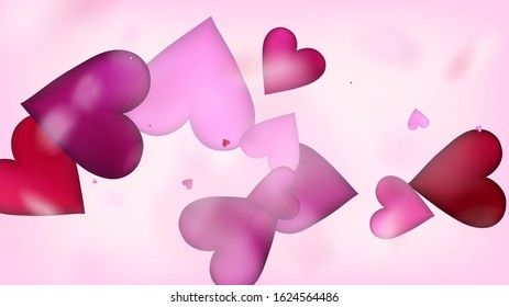 Realistic Hearts Vector Confetti. Valentines Day Tender Pattern. Beautiful Pink Sparkles Valentines Day Decoration with Falling Down Hearts Confetti. Rich VIP Gift, Birthday Card, Poster Background