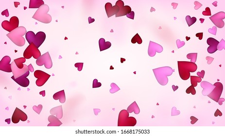 Realistic Hearts Vector Confetti. Valentines Day Tender Pattern. Beautiful Pink Sparkles Valentines Day Decoration with Falling Down Hearts Confetti. Rich VIP Gift, Birthday Card, Poster Background