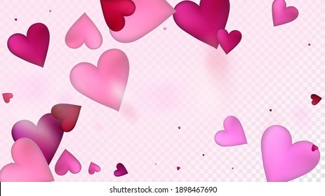 Realistic Hearts Vector Confetti. Valentines Day Tender Pattern. Trendy Gift, Birthday Card, Poster Background Valentines Day Decoration with Falling Down Hearts Confetti. Beautiful Pink Sparkles