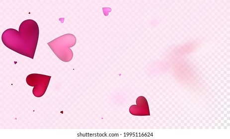Realistic Hearts Vector Confetti. Valentines Day Wedding Pattern. Beautiful Pink Border Valentines Day Decoration with Falling Down Hearts Confetti. Luxury Gift, Birthday Card, Poster Background