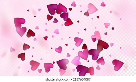 Realistic Hearts Vector Confetti. Valentines Day Romantic Pattern. Modern Gift, Birthday Card, Poster Background Valentines Day Decoration with Falling Down Hearts Confetti. Beautiful Pink Border