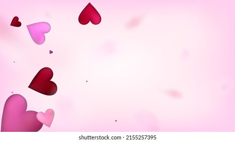 Realistic Hearts Vector Confetti. Valentines Day Romantic Pattern. Beautiful Pink Border Valentines Day Decoration with Falling Down Hearts Confetti. Rich VIP Gift, Birthday Card, Poster Background