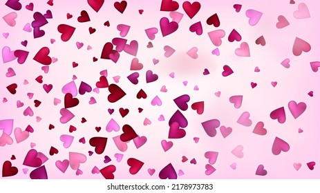 Realistic Hearts Vector Confetti. Valentines Day Wedding Pattern. Elegant Gift, Birthday Card, Poster Background Valentines Day Decoration with Falling Down Hearts Confetti. Beautiful Pink Scatter