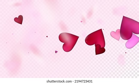 Realistic Hearts Vector Confetti. Valentines Day Wedding Pattern. Beautiful Pink Frame Valentines Day Decoration with Falling Down Hearts Confetti. Trendy Gift, Birthday Card, Poster Background