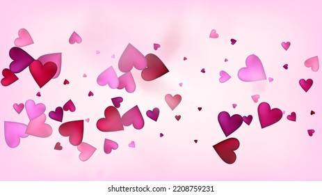 Realistic Hearts Vector Confetti. Valentines Day Romantic Pattern. Trendy Gift, Birthday Card, Poster Background Valentines Day Decoration with Falling Down Hearts Confetti. Beautiful Pink Frame