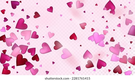 Realistic Hearts Vector Confetti. Valentines Day Romantic Pattern. Modern Gift, Birthday Card, Poster Background Valentines Day Decoration with Falling Down Hearts Confetti. Beautiful Pink Glitter