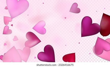Realistic Hearts Vector Confetti. Valentines Day Tender Pattern. Luxury Gift, Birthday Card, Poster Background Valentines Day Decoration with Falling Down Hearts Confetti. Beautiful Pink Glitter