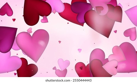 Realistic Hearts Vector Confetti. Valentines Day Wedding Pattern. Luxury Gift, Birthday Card, Poster Background Valentines Day Decoration with Falling Down Hearts Confetti. Beautiful Pink Sparkles