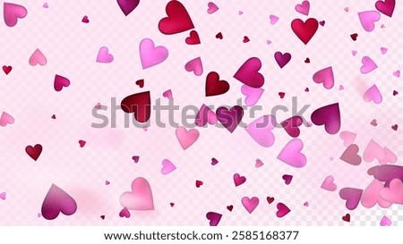 Realistic Hearts Vector Confetti. Valentines Day Romantic Pattern. Elegant Gift, Birthday Card, Poster Background Valentines Day Decoration with Falling Down Hearts Confetti. Beautiful Pink Glitter