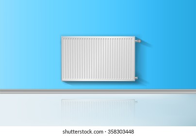 Realistic heating radiator with temperature knob vector illustration