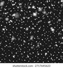 Realistic Heavy Falling Snow Overlay with Motion Blur on Transparent Background. Vector illustration