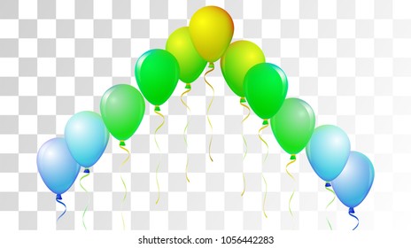 Realistic Helium Balloons Vector Bright Collection. Birthday Party Celebration, Music Festival, Carnival, Funky Present. Childrens Joy, Realistic Helium Balloons Bunch on Transparent Background.