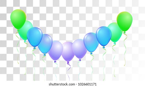 Realistic Helium Balloons Vector Color Collection. Birthday Party Celebration, Music Festival, Carnival, Poster Decoration. Surprise Realistic Helium Balloons Bunch Set on Transparent Background