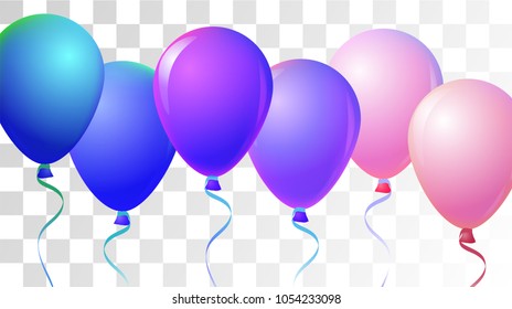 Realistic Helium Balloons Vector Color Collection. Birthday Party, Music Festival, Carnival, Event Decoration, Present Card. Flying Airy Realistic Helium Balloons Bunch Set on Transparent Background