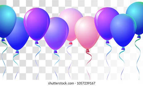 Realistic Helium Balloons Vector Color Collection. Birthday Party Celebration, Music Festival, Carnival, Funky Decoration. Flying Airy Realistic Helium Balloons Set on Transparent Background.