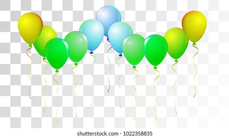 Realistic Helium Balloons Vector Trendy Collection. Birthday Party Celebration, Music Festival, Carnival, Premium Gift Card. Fun Realistic Helium Balloons Bunch Set Design on Transparent Background.