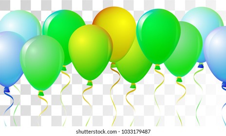 Realistic Helium Balloons Vector Trendy Collection. Birthday Party Celebration, Music Festival, Carnival, Premium Gift Card. Fun Realistic Helium Balloons Bunch Set Design on Transparent Background.