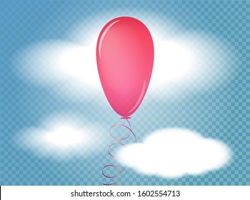 Realistic helium colorful glossy balloon isolated on checkered background. Party decoration for celebration, holydays, anniversary, birthday. Red festive transparent object. EPS10. Vector illustration