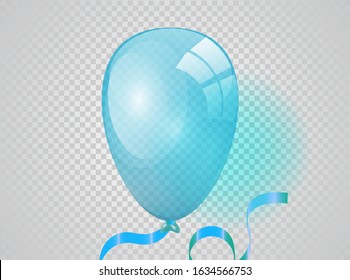 Realistic helium colorful glossy balloon isolated on checkered background. Party decoration for your creative project, celebration, anniversary, birthday. Shine transparent ballon. Vector illustration