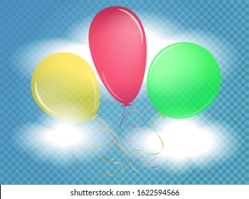 Realistic Helium Colorful Glossy Balloons Isolated On Checkered Background. Party Decoration For Celebration, Anniversary, Birthday. Collection Of Shine Transparent Ballons. EPS10. Vector Illustration