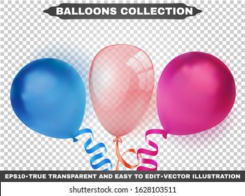 Realistic Helium Colorful Glossy Balloons Isolated On Checkered Background. Party Decoration For Celebration, Anniversary, Birthday. Collection Of Shine Transparent Ballons. EPS10. Vector Illustration