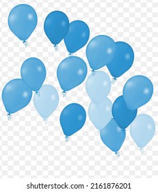Realistic Helium Vector Balloons blue Color Happy Birthday, in transparent background New Year Party Decoration.  Air Helium Balloons. Celebration,