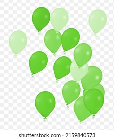 Realistic Helium Vector Balloons green Color Happy Birthday, in transparent background New Year Party Decoration.  Air Helium Balloons. Celebration,