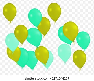 Vector de helio realista Globo Color verde y verde oscuro. Feliz cumpleaños, con trasfondo transparente, decoración de Año Nuevo.  Globos de helio aéreo. Celebración,