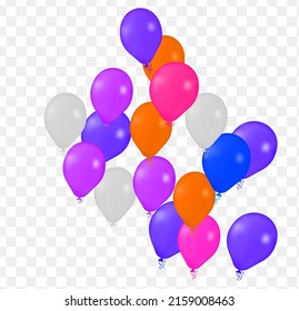 Realistic Helium Vector Balloons Happy Birthday, in transparent background New Year Party Decoration.  Air Helium Balloons. Celebration,