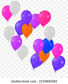 Realistic Helium Vector Balloons Happy Birthday, in transparent background New Year Party Decoration.  Air Helium Balloons. Celebration,