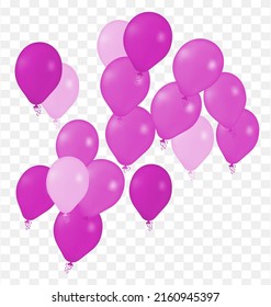 Vector de helio realista Globos de color rosa Feliz cumpleaños, en trasfondo transparente Decoración de Año Nuevo.  Globos de helio aéreo. Celebración,